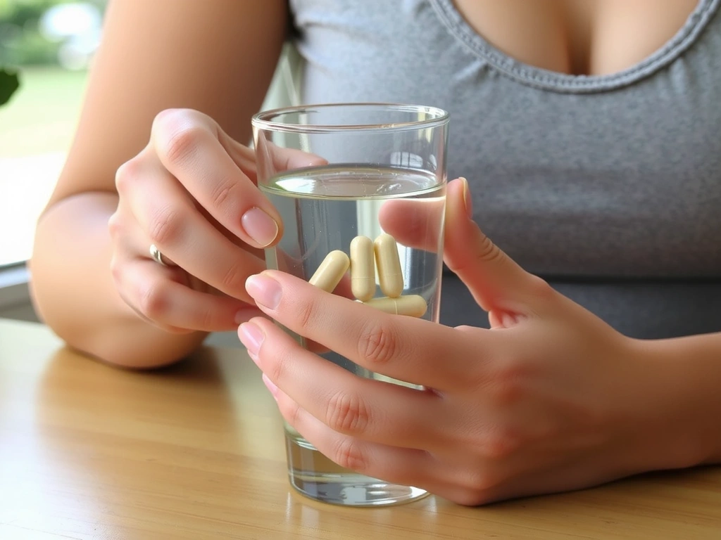 Persona tomando cápsulas con agua